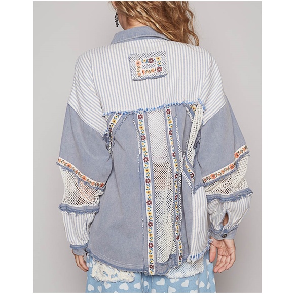 POL Button Down Hooded Jacket with with Star Patch Pattern main image 1